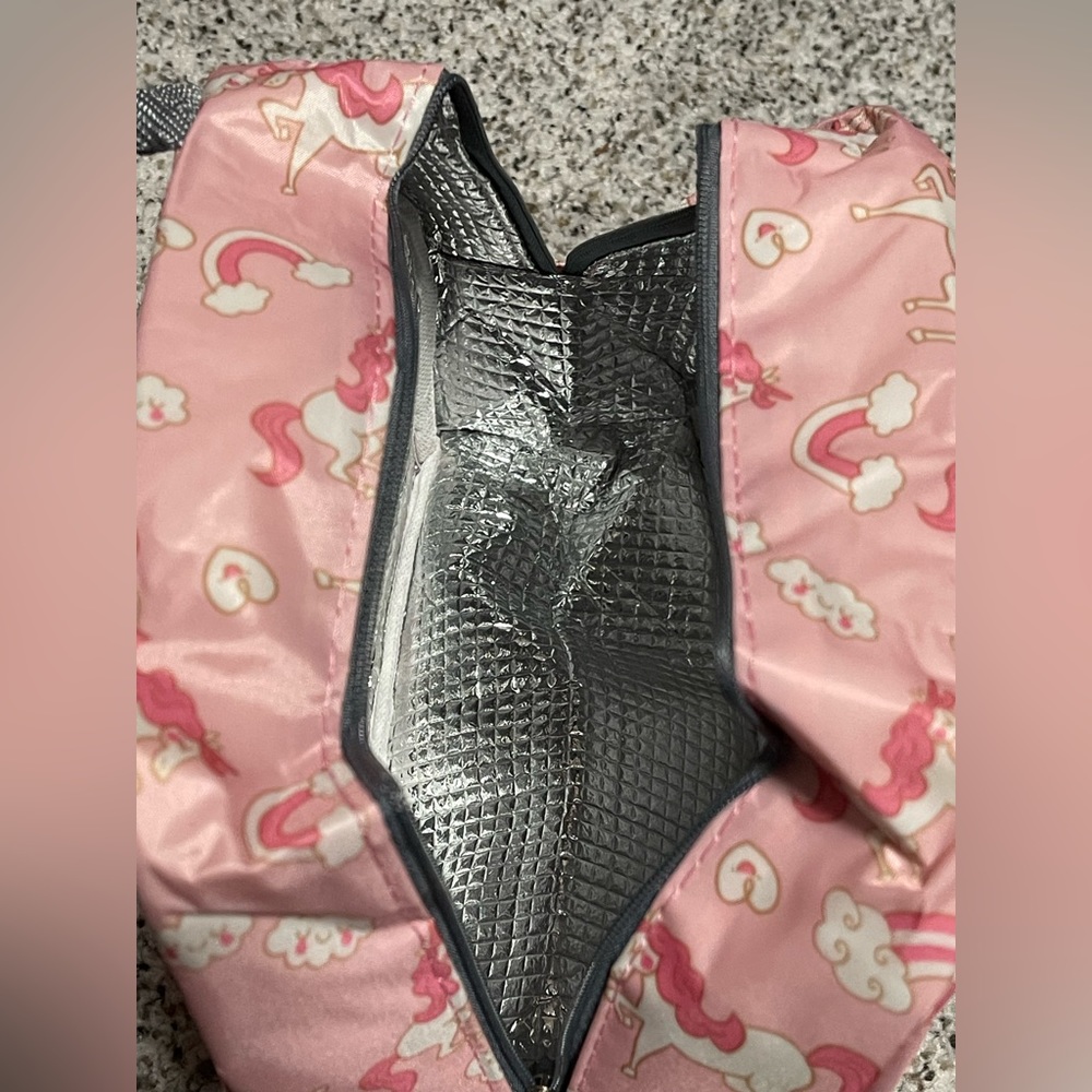 New pink unicorn and rainbow insulated tote lunch bag - Picture 2 of 4